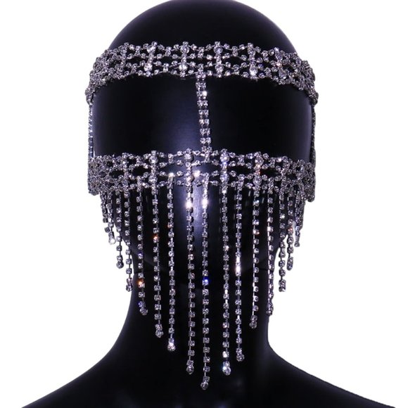 Rhinestone Crystal Tussle Mask Women Face Jewelry Halloween Accessories - Picture 3 of 6